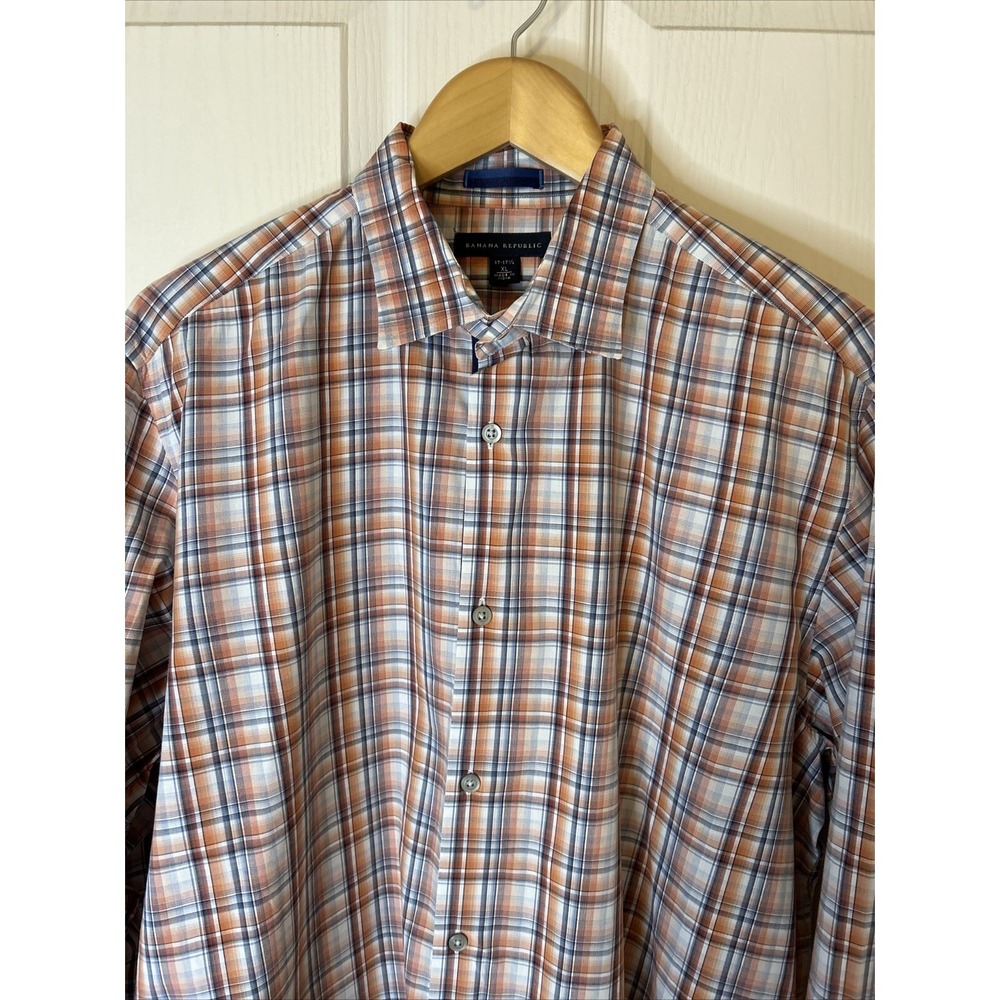 Banana Republic men's XL Shirt orange gray white plaid long sleeve - Picture 4 of 12
